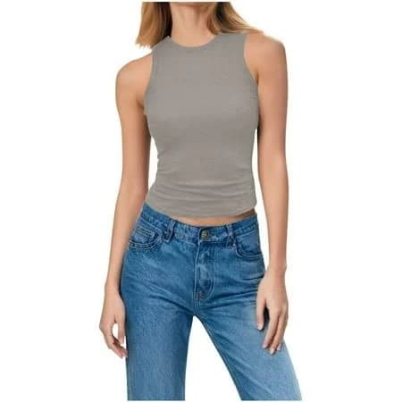 Women's Ribbed High Neck Racerback Tank Tops