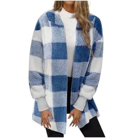 Women's Plaid Flannel Fleece Jacket with Pockets