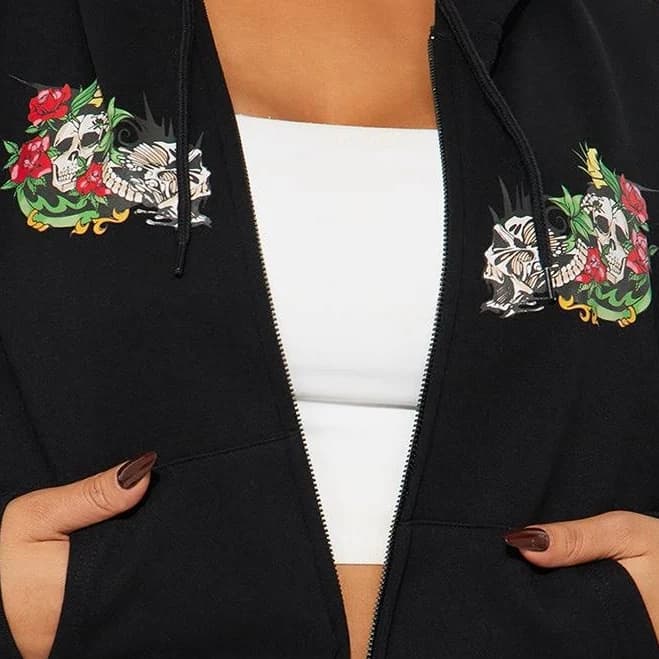 Women's Fashion Nova Von Dutch Skull Oasis Zip Up Hoodie