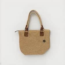 The Sak Straw Tote Bag Raffia Woven Shoulder Bag Tan Brown Leather Trim