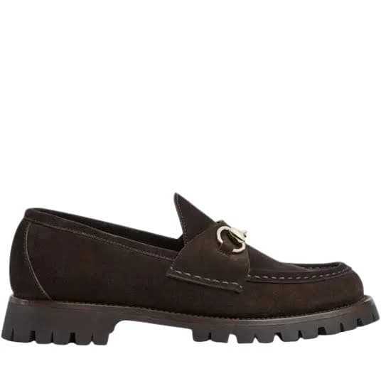 Gucci Women Loafer | Horsebit, Lug Sole, 0.5" Heel | Suede, Dark Brown