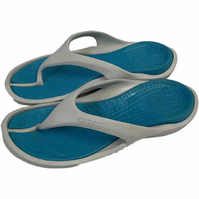 Crocs Mens 13 Bright Teal Gray Thongs
