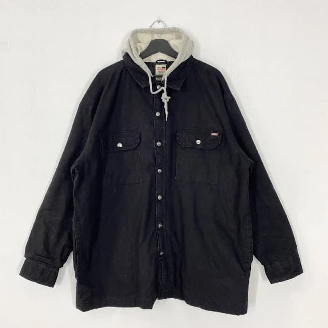 Vintage Dickies Workwear Heavyweight Jacket Button Hoodie Dickies Coat Jacket Patch Logo Black XXLarge