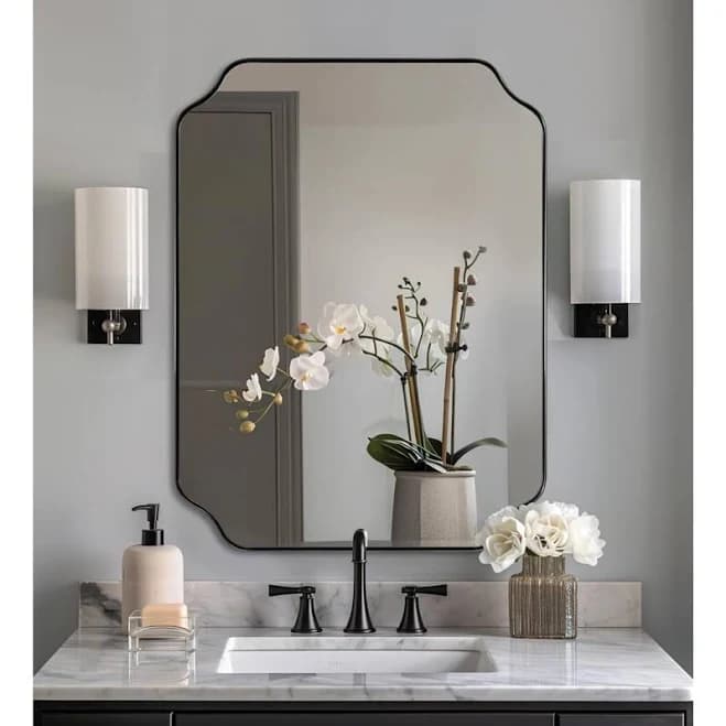 Winston Porter Contemporary Rounded Notched Corner Irregular Scalloped Mirror