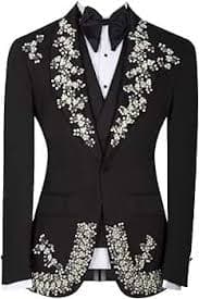 Homhous Men's Black Blazer with Crystal Rhinestone Shawl Lapel Formal Tuxedo for Wedding, Birthday at Amazon Men's Clothing store