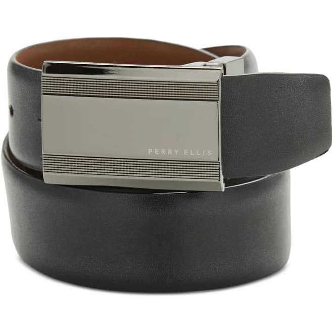 Perry Ellis Men's Portfolio Logo- Buckle Oxford Belt