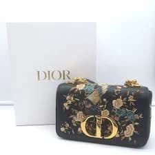 Christian Dior Small Caro Bag Black Embroidered Leather Crossbody NEW