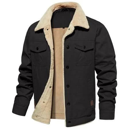 Mansdour Men's Winter Warm Jacket Cotton Fleece lined Sherpa Jackets Cargo Military Trucker Work Coat Black M, Size: Medium