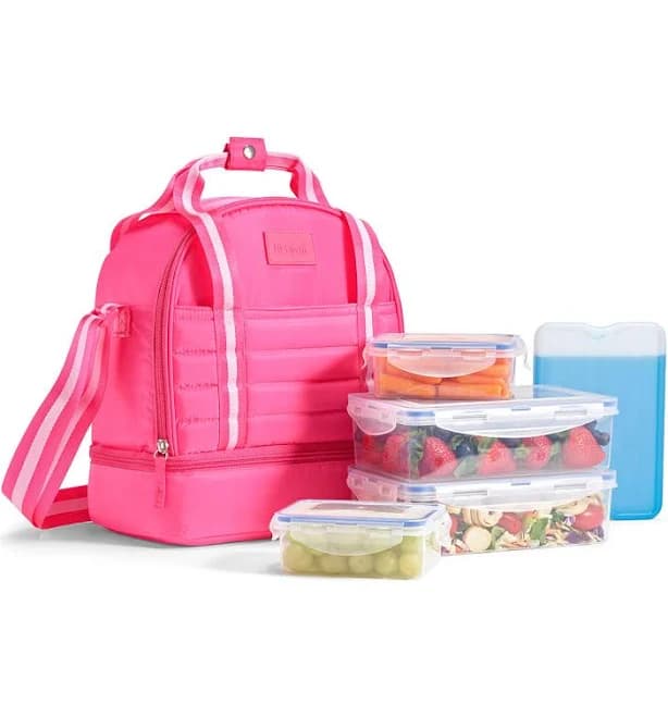 FIT & FRESH LUNCH TOTE WITH FOOD STORAGE & ICE PACK- Pink:- Pink