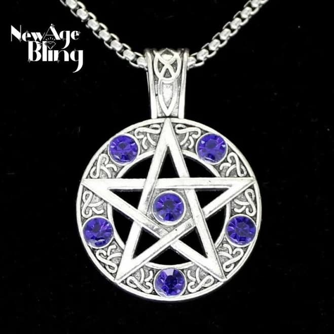 24" Stainless Steel Rhinestone Pentagram Pendant Necklace
