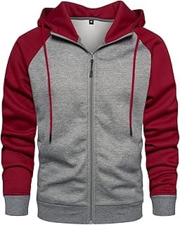 Mens Fleece Jackets Contrast Hoodies Lightweight Sweatshirt Color Block Jacket Coats