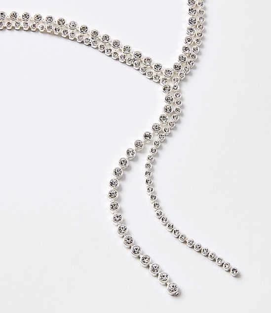 Loft Crystal Y Pull Tie Statement Necklace