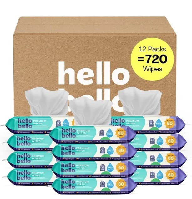Hello Bello Premium Fragrance-Free Baby Wipes with Chamomile & Aloe Extracts for Sensitive Skin