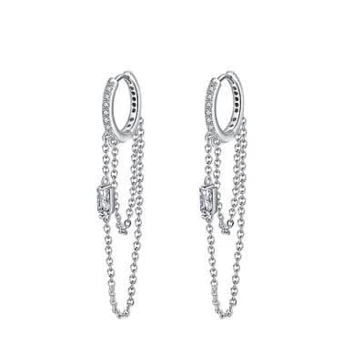 Sterling Silver Cubic Zirconia Chain Dangle Hoop Earrings