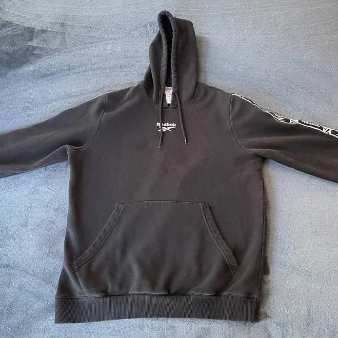 Reebok Long Sleeve Black Pullover Hooded Drawstring Logo Sweatshirt