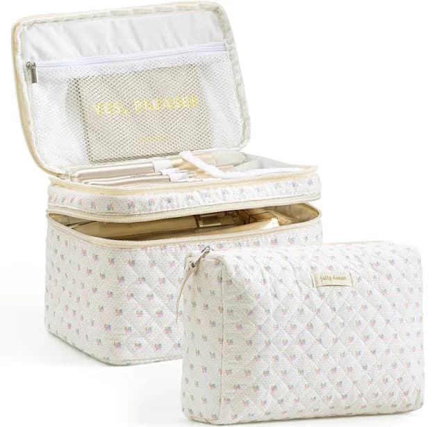 HBSELECT Women's Quilted Travel Makeup Bag