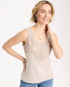 Chico's Women's Embroidered Cotton Scoopneck Tank Top