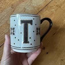 Anthropologie | Dining | Anthropologie Monogram Mug With Black And Gold Accents | Poshmark