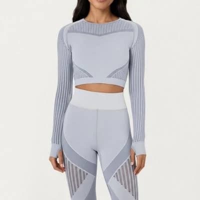 Anna-Kaci Active Women's Ribbed Long Sleeve Seamless Crop Top