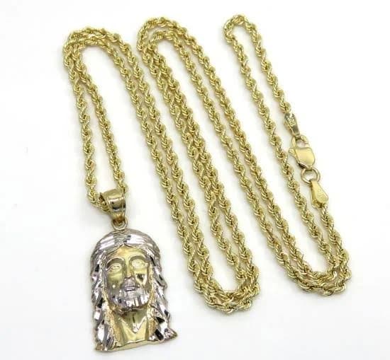 10K Yellow Gold Jesus Pendant with Rope Chain