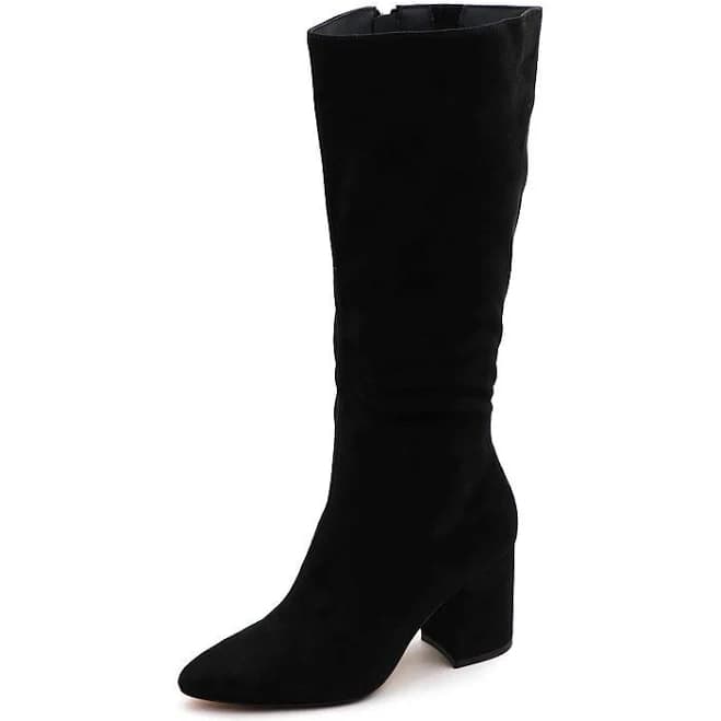 Chic Suede-Style Tall Boots for Women - Block Heel & Pointed Toe, Women's, Size: 10, Black Suede