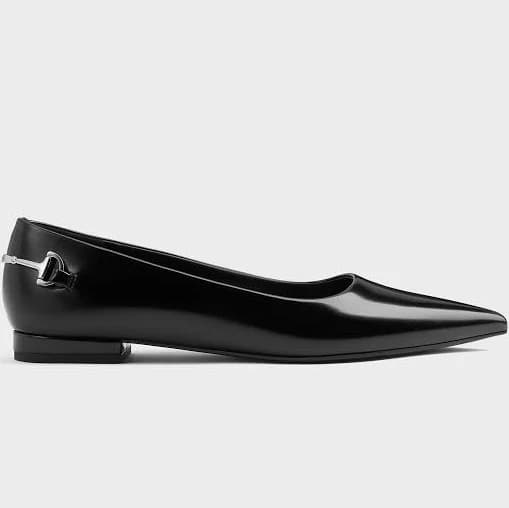 Charles & Keith Erinna Pointed-Toe Metallic-Accent Flats