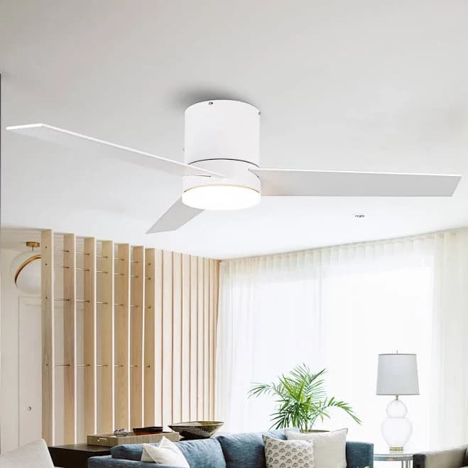 Parrot Uncle 48-Inch Flush Mount Ceiling Fan 3 Blades with LED Lighting and Remote Control f6298zh