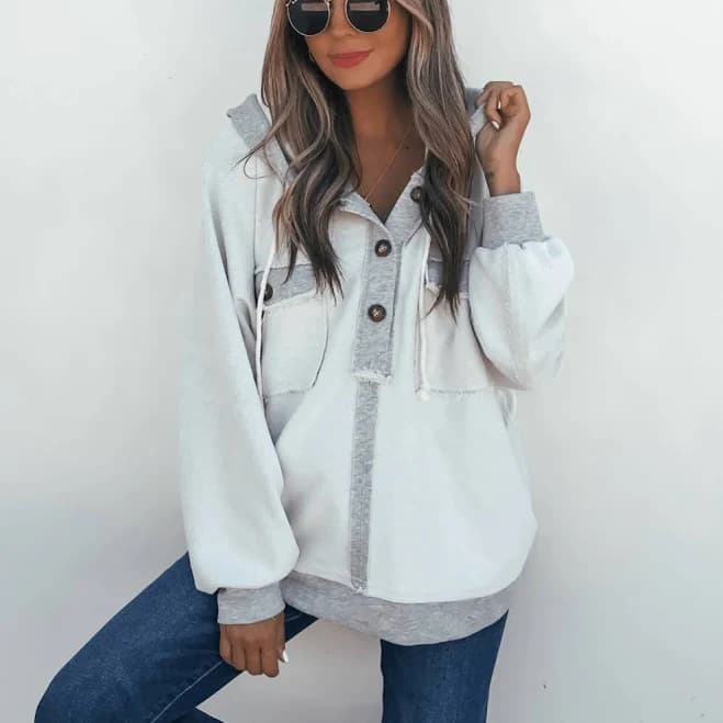 Magnolia Boutique Women's Boho Chic Half Button Up Hooded Sweatshirt