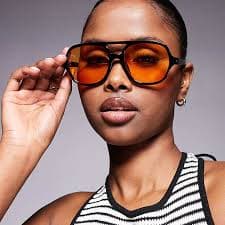 Kaiia exclusive fine frame orange lenses aviator sunglasses in black | ASOS