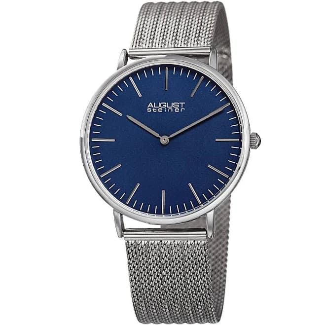 August Steiner Men's Quartz Easy-to-Read Stainless Steel Bracelet Watch