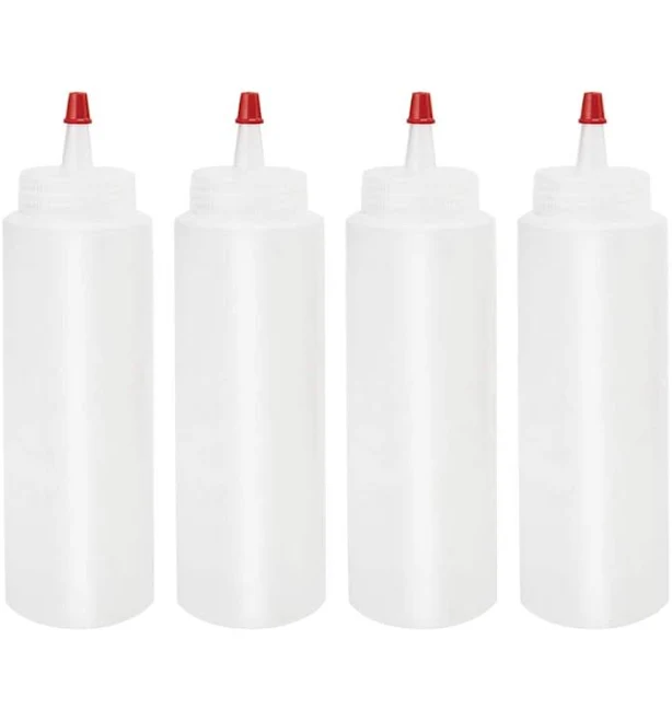 Harfington 4pcs 8 Oz Plastic Condiment Squeeze Bottles with Red Cap