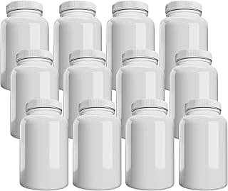 Mountain West Company (12 Pack) White Pill Bottle with Lid, Storage, Plastic Pill Container, 300 cc Capacity
