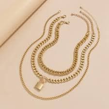 Amazon.com: Jumwrit Chunky Chain Necklace Punk Layered Choker Necklaces Cuban Link Chain Necklace with Lock Pendant Necklace Statement Necklace for Women（Gold）: Clothing, Shoes & Jewelry