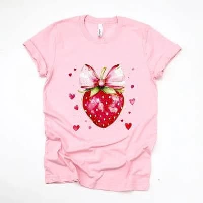 Coquette Strawberry Hearts Women's Graphic T-Shirt