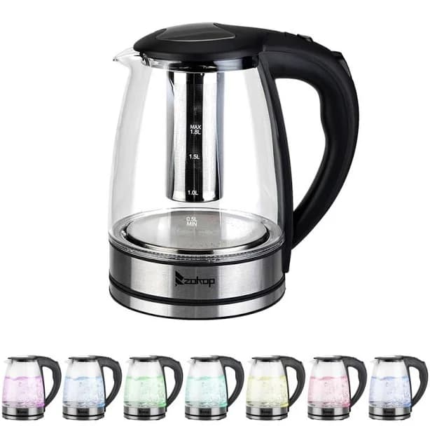 7 Colors LED Light Stainless Steel Electric Glass Tea Kettle