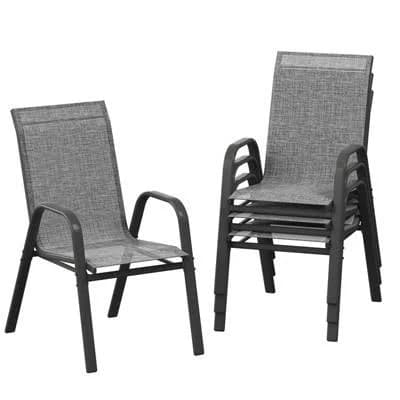 Set of 4 Gray Textilene Patio Chairs