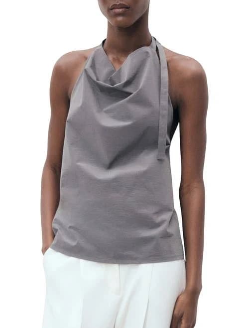 MANGO Women's Open-Back Draped Bengaline Top