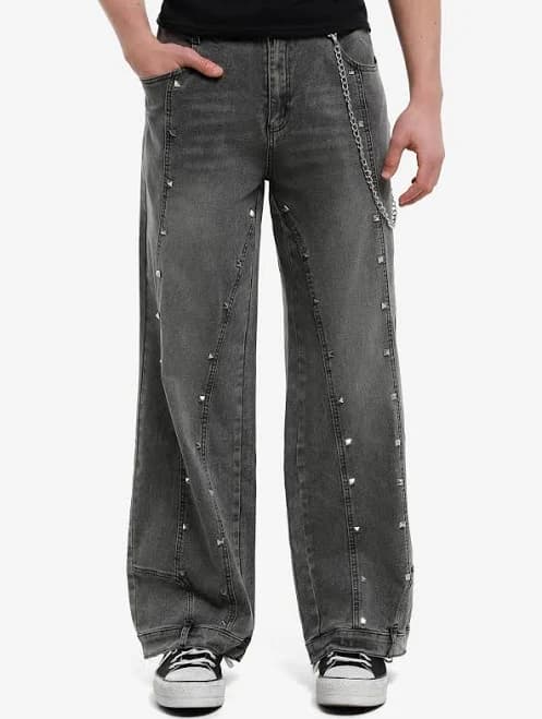 Pyramid Stud Jeans with Side Chain