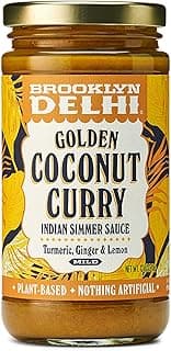 Brooklyn Delhi Golden Coconut Curry - Indian Simmer Sauce with Turmeric, Ginger, Lemon, & Coriander - 12 Ounces - Mild Enough for a kid, Flavorful Enough for a Foodie - Vegan - No Artificial Additives