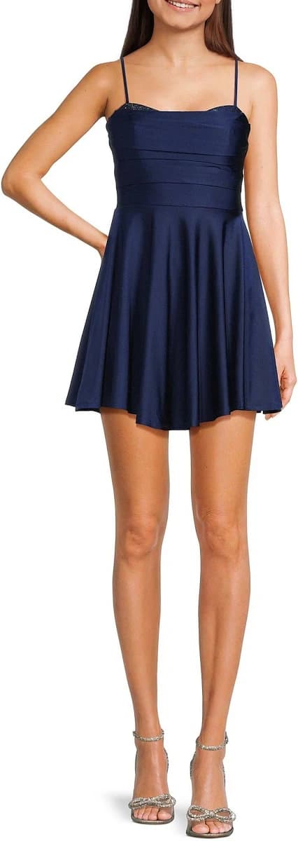 City Vibe Juniors' Sleeveless Sweetheart Neck Pleated Satin Homecoming Dress