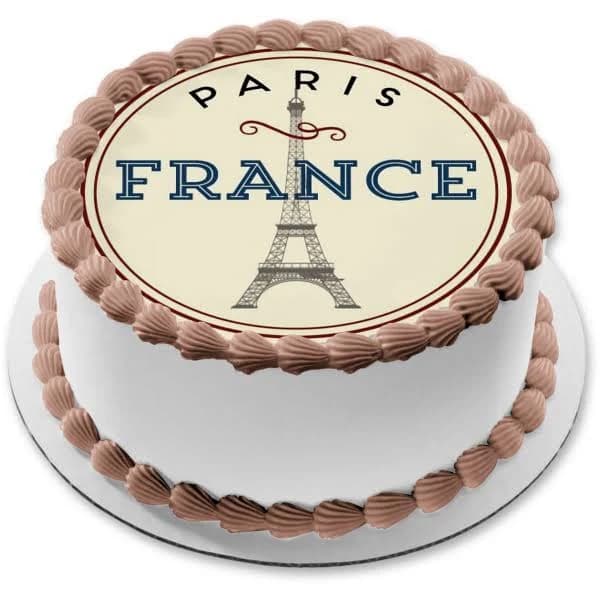 Paris France Eiffel Tower Background Edible Cake Topper Image
