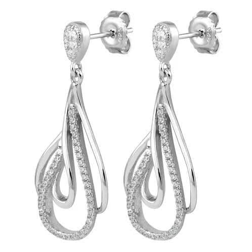 Sterling Silver CZ Hoop Dangle Earrings