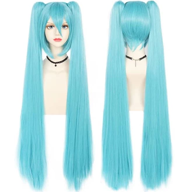 Anogol Girls' Long Straight Synthetic Hair Wig with Double Ponytails