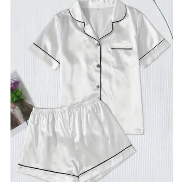 Satin Pajama Set with Piping Trim