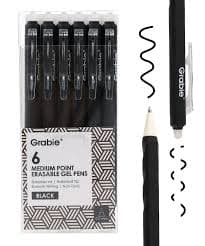 Medium Point Retractable Erasable Gel Pen Set of 6 - Grabie, Grabie Stationery, Best Gel Pens, Erasable Pens - Grabie®