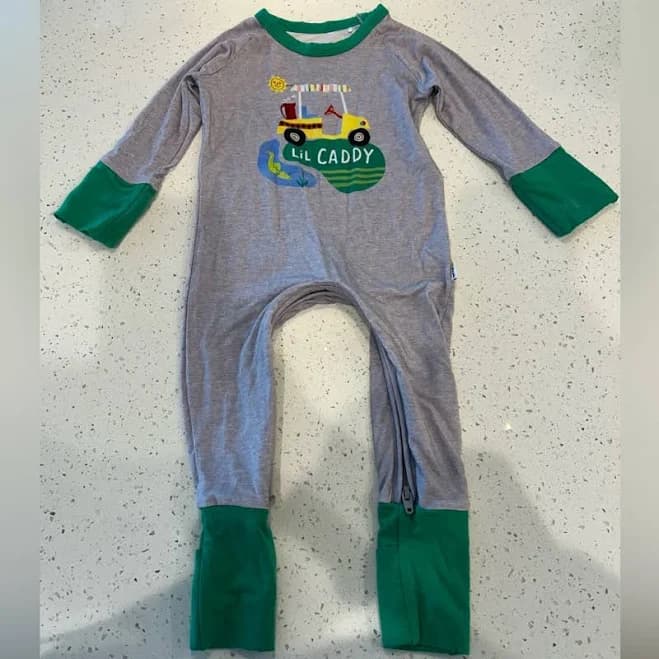 Little Sleepies One Pieces | Little Sleepies Lil Caddy Golf Crescent Zippy 0-3 M | Color: Gray/Green | Size: 0-3mb | Theknownhoney's Closet