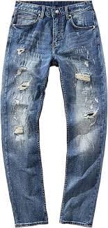 Men's Distressed Straight Denim Pant Slim Fit Stretch Ripped Skinny Jeans Stretch Skinny Denim Pants for Men (Blue,29) at Amazon Men's Clothing store