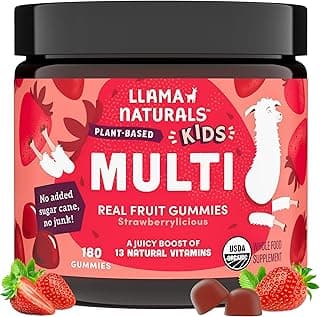 Kids Multivitamin Gummies | Real Fruit, No Added Sugar Cane | Organic Vegan Toddler Whole Food Vitamins | Vitamin D, C & Beta Carotene Gummy Supplement | Strawberry 180 Ct (2-3 Months)