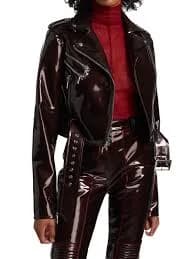 Faux Patent Leather Biker Jacket