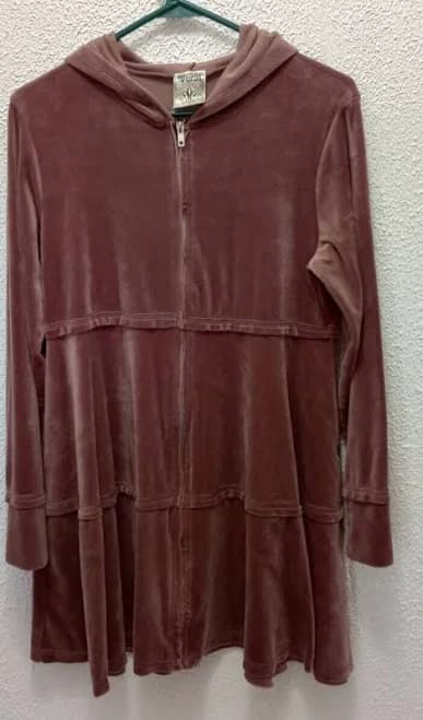 Womens Zip-up Hoodie Jacket Layered Pink Mauve Velvet Velour Vocal
